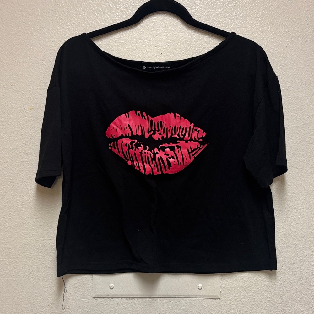 Living Doll Black Tee with Pink Lip Graphic